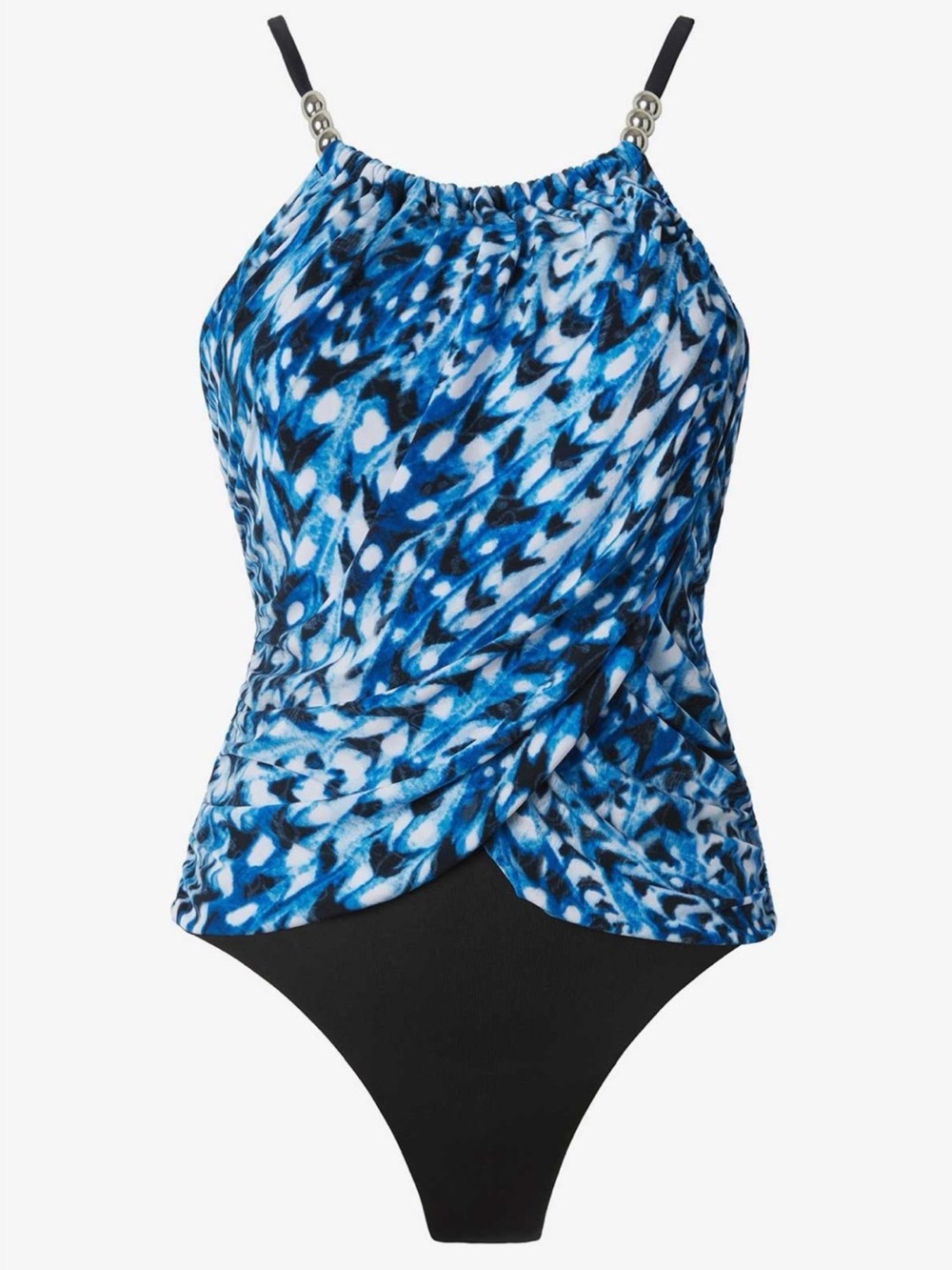 Magicsuit Blue Abstract Halter One-Piece Swimsuit, slimming with underwire